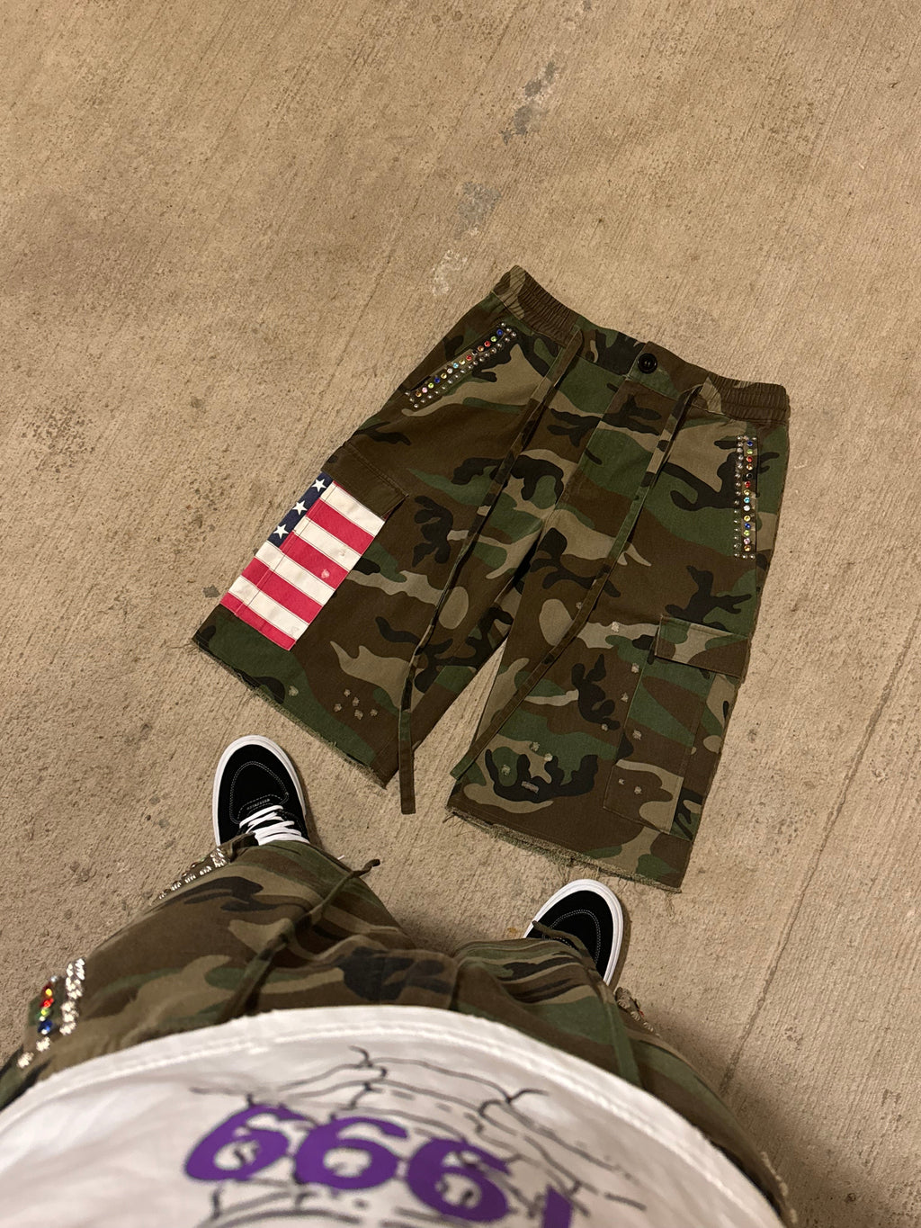 Americana Camo Pleated Rhinestone Shorts