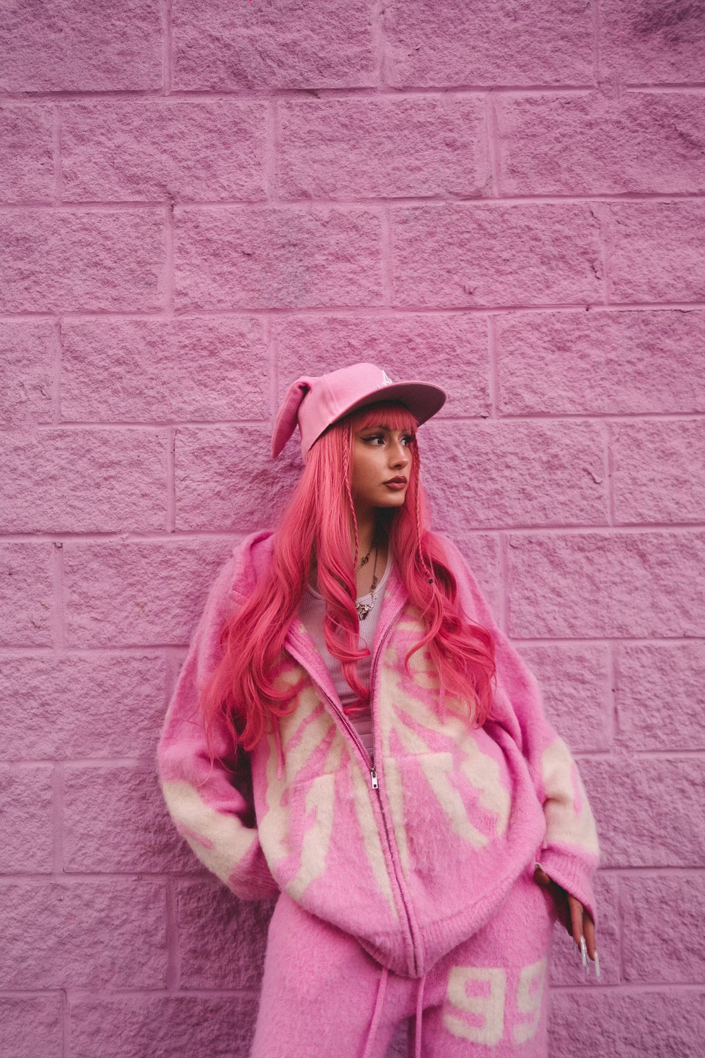 Pink Skeleton Mohair Zip Up