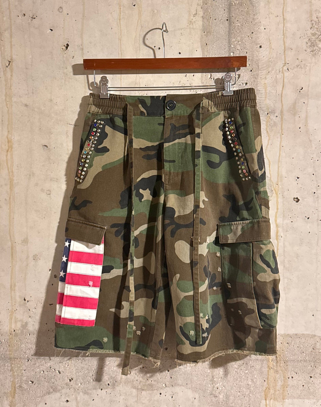 Americana Camo Pleated Rhinestone Shorts