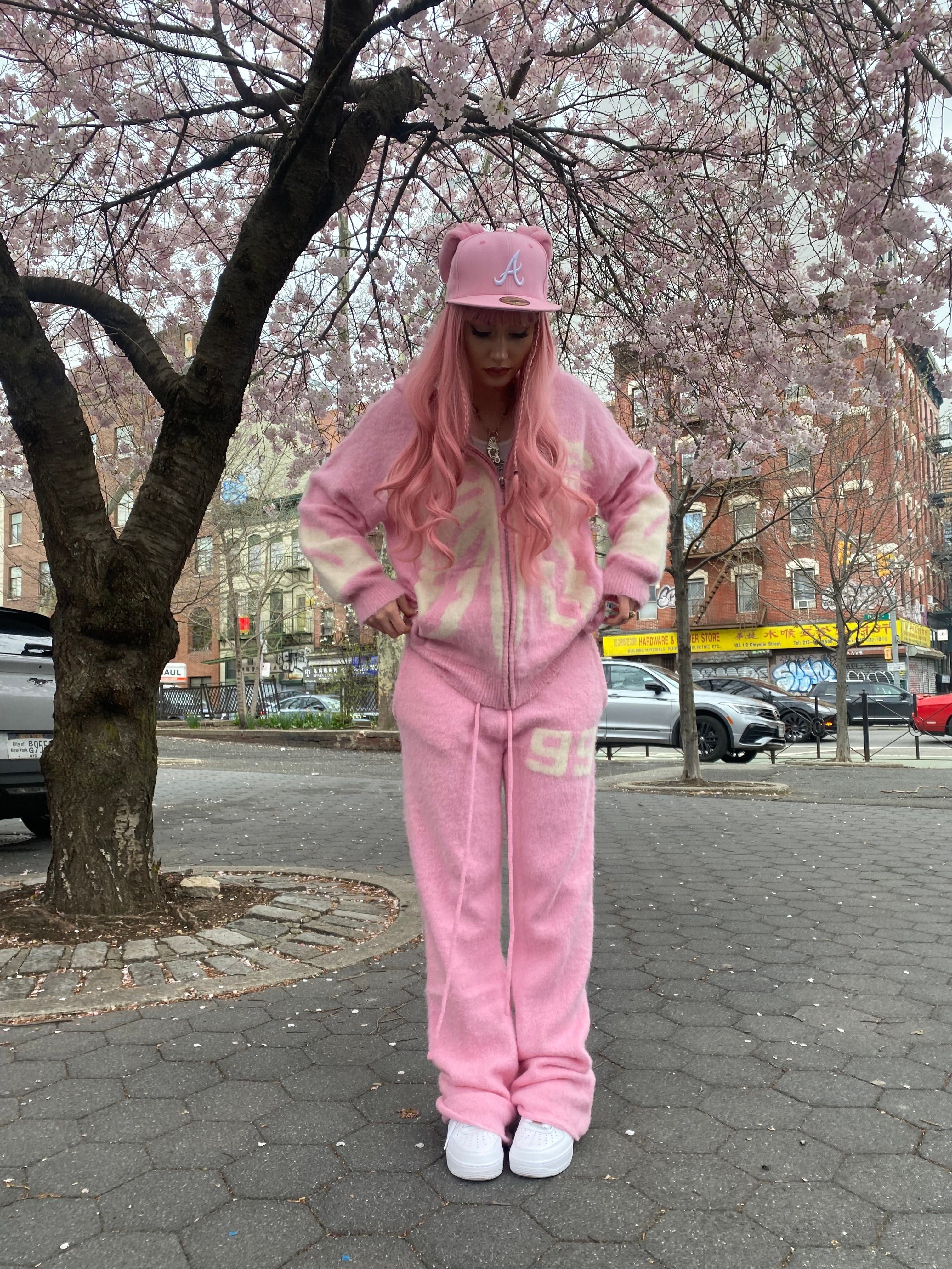 Pink Skeleton Mohair Zip Up